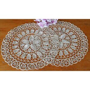 2 Doilies Doily Needle Lace Doily Large Tan Vintage Doilies  W1
